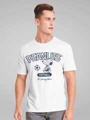 All + Every White Mens 100% Cotton Peanuts Snoopy On The Ball Football T-Shirt - Image 1 of 4