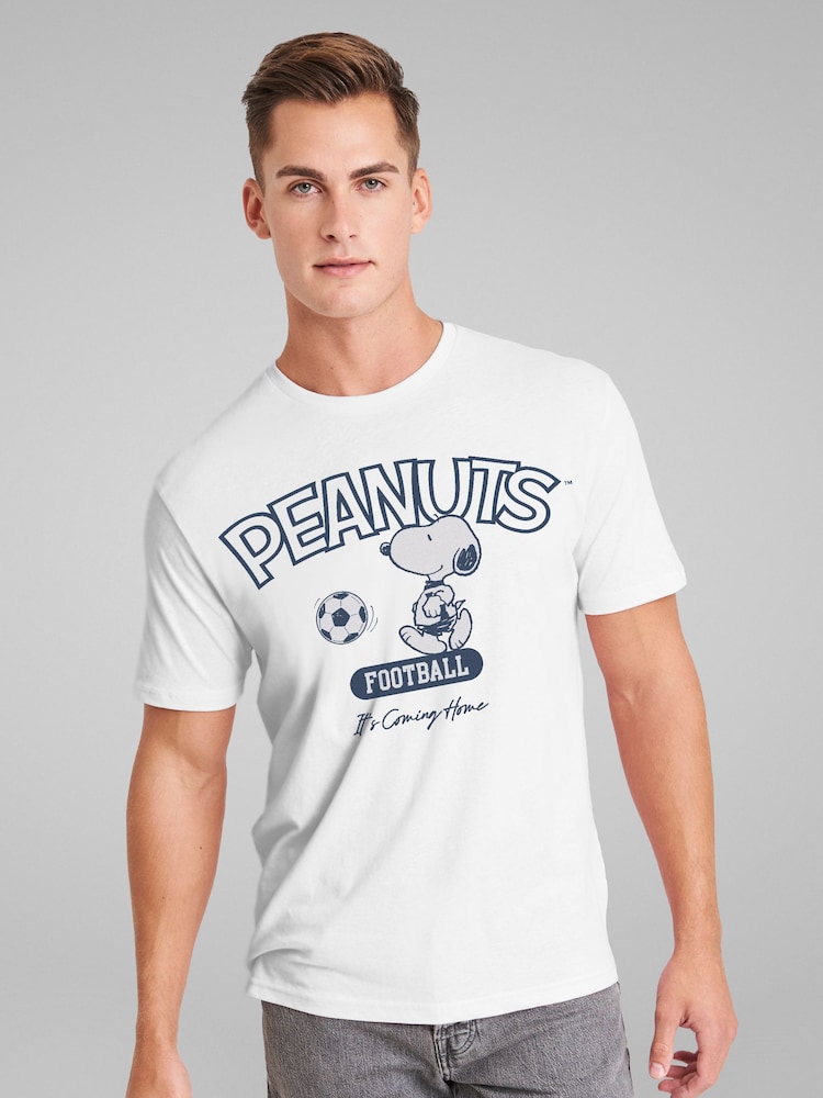 All + Every White Mens 100% Cotton Peanuts Snoopy On The Ball Football T-Shirt - Image 2 of 4