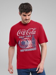 All + Every Red Mens 100% Cotton Coca Cola Half Time Refreshment Football T-Shirt - Image 1 of 4