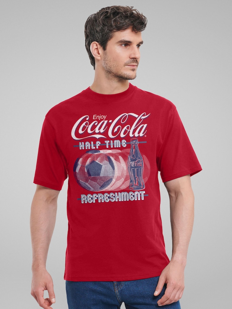 All + Every Red Mens 100% Cotton Coca Cola Half Time Refreshment Football T-Shirt - Image 2 of 4 All + Every Red Mens 100% Cotton Coca Cola Half Time Refreshment Football T-Shirt - Image 2 of 4