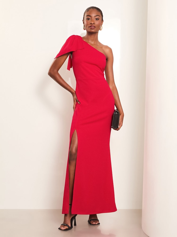 Lipsy Red Petite One Shoulder Bow Detail Maxi Dress - Image 1 of 4 Lipsy Red Petite One Shoulder Bow Detail Maxi Dress - Image 1 of 4