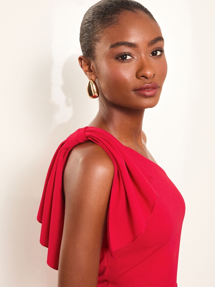 Lipsy Red Petite One Shoulder Bow Detail Maxi Dress - Image 2 of 4 Lipsy Red Petite One Shoulder Bow Detail Maxi Dress - Image 2 of 4