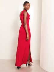 Lipsy Red Petite One Shoulder Bow Detail Maxi Dress - Image 4 of 4