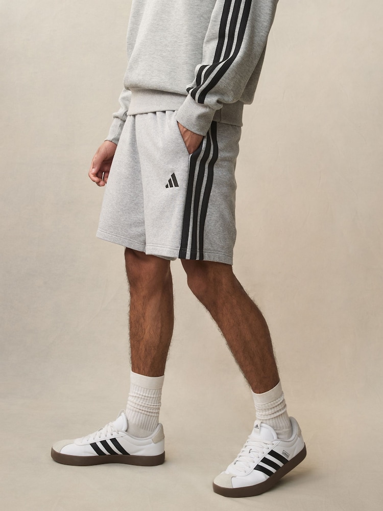 adidas Grey Essential 3-Stripes French Terry Shorts - Image 1 of 5 adidas Grey Essential 3-Stripes French Terry Shorts - Image 1 of 5