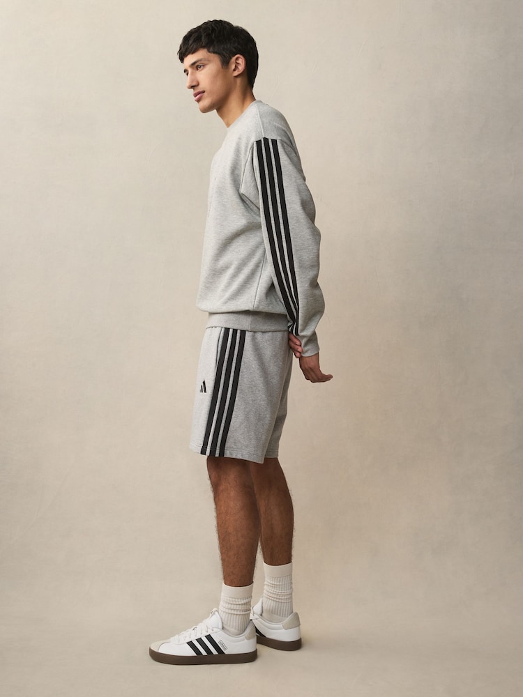 adidas Grey Essential 3-Stripes French Terry Shorts - Image 2 of 5 adidas Grey Essential 3-Stripes French Terry Shorts - Image 2 of 5