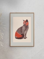 Grey Wrestling Cat Framed Wall Art - Image 1 of 2