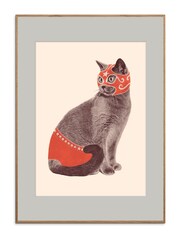 Grey Wrestling Cat Framed Wall Art - Image 2 of 2