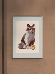 Natural Tennis Cat Framed Wall Art - Image 1 of 2