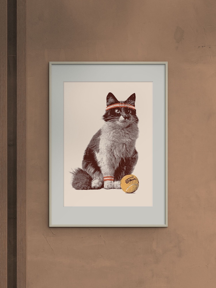 Natural Tennis Cat Framed Wall Art - Image 1 of 2
