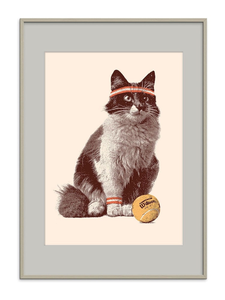 Natural Tennis Cat Framed Wall Art - Image 2 of 2