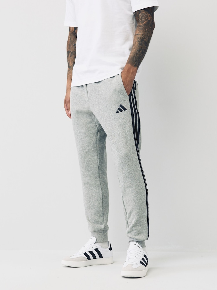 adidas Grey Essentials 3-Stripes Fleece Joggers - Image 1 of 6