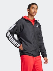 adidas Black Essentials 3-Stripes Windbreaker Jacket - Image 3 of 6