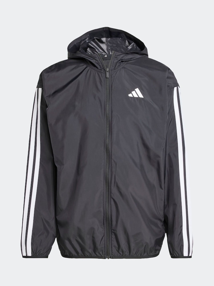 adidas Black Essentials 3-Stripes Windbreaker Jacket - Image 6 of 6