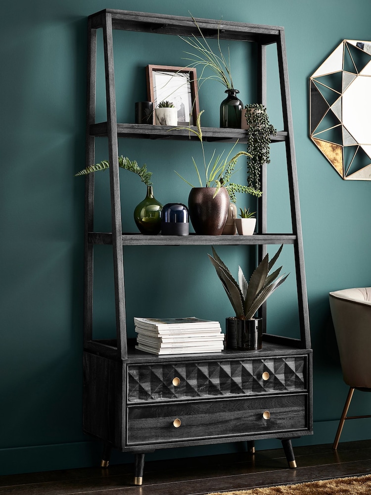 Black Lloyd Mango Wood Storage Ladder Shelf - Image 2 of 7