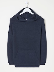 FatFace Knitted Blue Navy Lounge Hoodie - Image 6 of 6