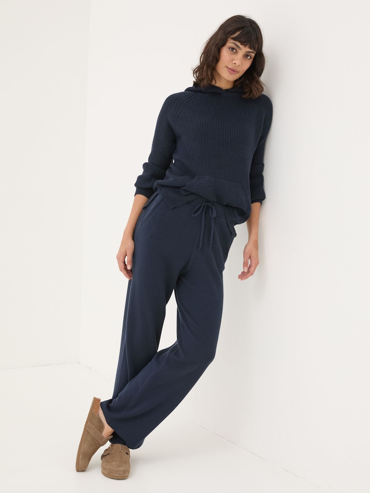 FatFace Knitted Blue Navy Lounge Wide Leg Joggers - Image 2 of 5
