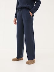 FatFace Knitted Blue Navy Lounge Wide Leg Joggers - Image 4 of 5