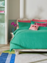 Green 100% Cotton Stripe Duvet Cover and Pillowcase Set - Image 1 of 4