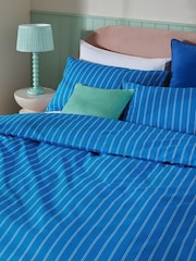 Blue 100% Cotton Stripe Duvet Cover and Pillowcase Set - Image 2 of 4