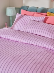 Pink 100% Cotton Stripe Duvet Cover and Pillowcase Set - Image 2 of 4