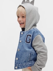 Gap Blue Dinosaur Varsity Denim Hoodie Jacket (6mths-5yrs) - Image 2 of 5