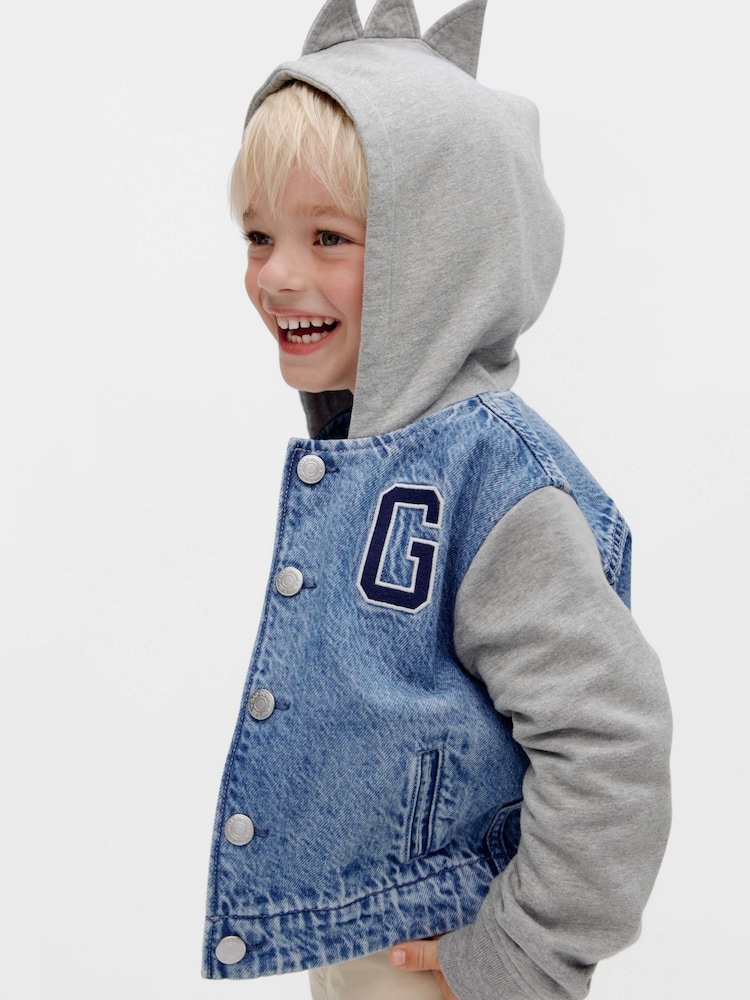 Gap Blue Dinosaur Varsity Denim Hoodie Jacket (6mths-5yrs) - Image 2 of 5