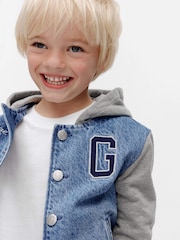 Gap Blue Dinosaur Varsity Denim Hoodie Jacket (6mths-5yrs) - Image 3 of 5