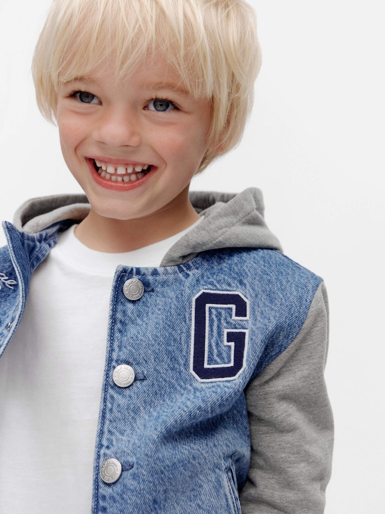 Gap Blue Dinosaur Varsity Denim Hoodie Jacket (6mths-5yrs) - Image 3 of 5