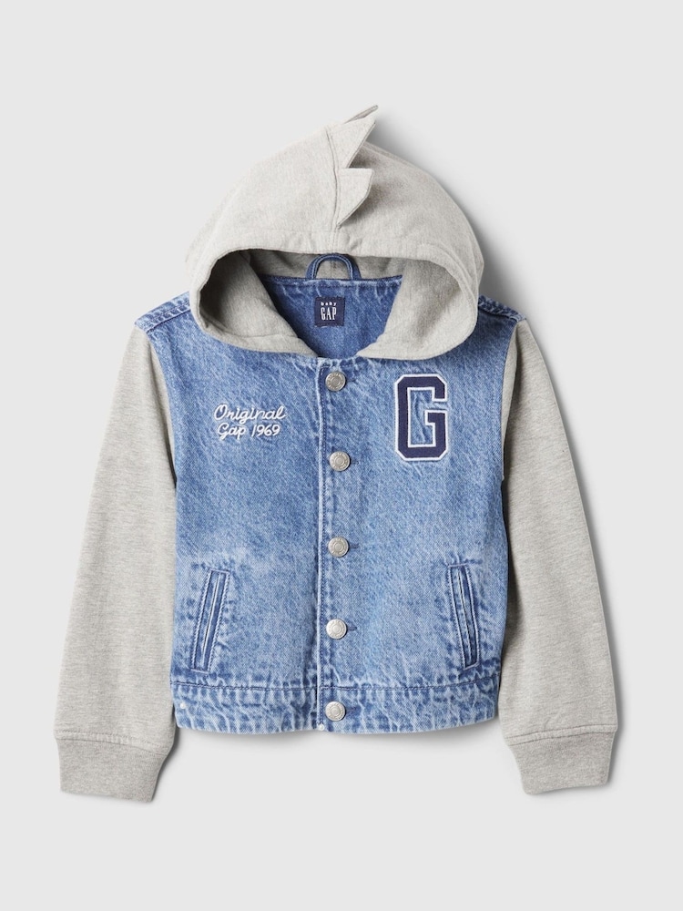 Gap Blue Dinosaur Varsity Denim Hoodie Jacket (6mths-5yrs) - Image 4 of 5