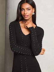 Lipsy Black Studded Midi Knitted Dress - Image 2 of 4