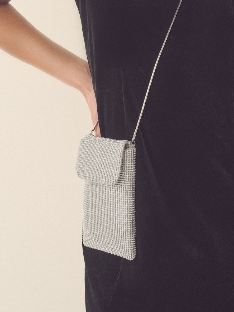 Silver Tone Sparkle Cross-Body Phone Bag - Image 3 of 10
