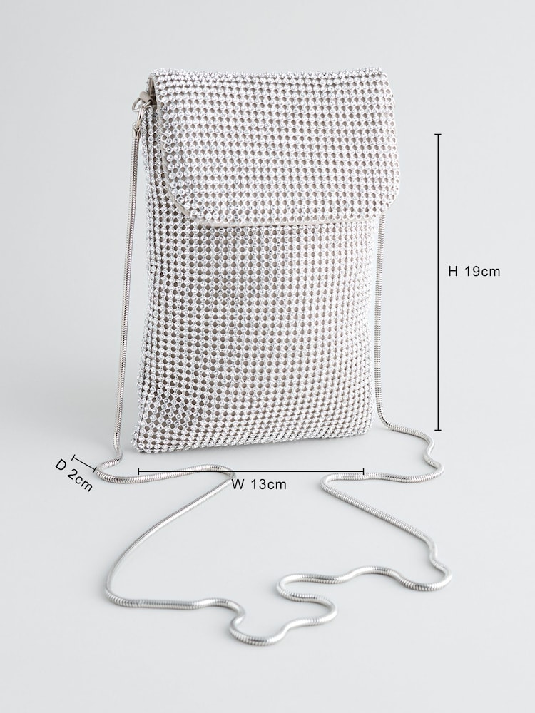 Silver Tone Sparkle Cross-Body Phone Bag - Image 4 of 10