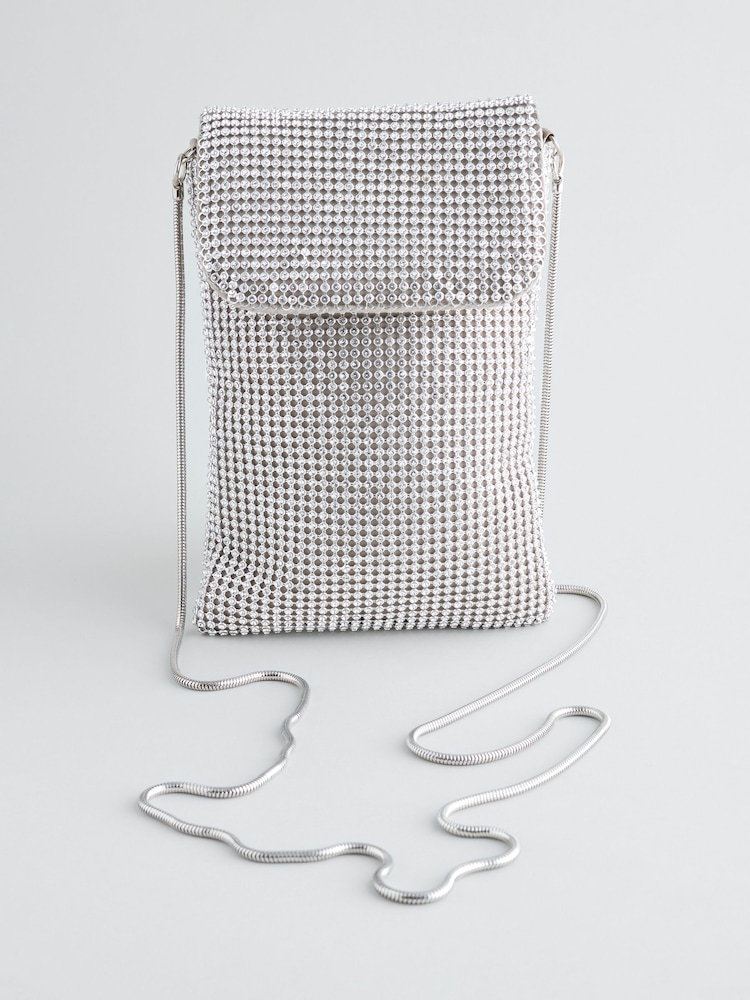 Silver Tone Sparkle Cross-Body Phone Bag - Image 6 of 10