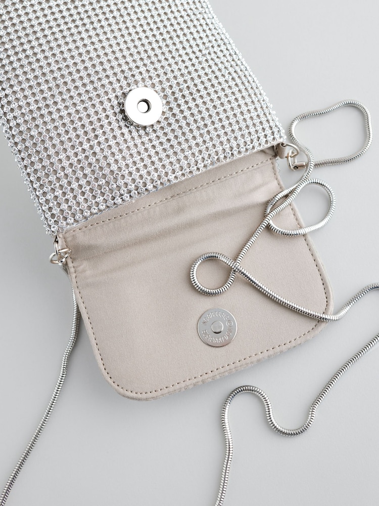 Silver Tone Sparkle Cross-Body Phone Bag - Image 7 of 10