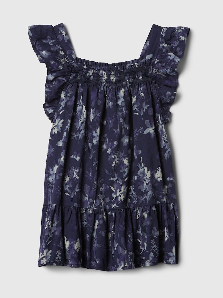 Gap Blue Floral Smocked Square Neck Tiered Dress (6mths-5yrs) - Image 2 of 3 Gap Blue Floral Smocked Square Neck Tiered Dress (6mths-5yrs) - Image 2 of 3