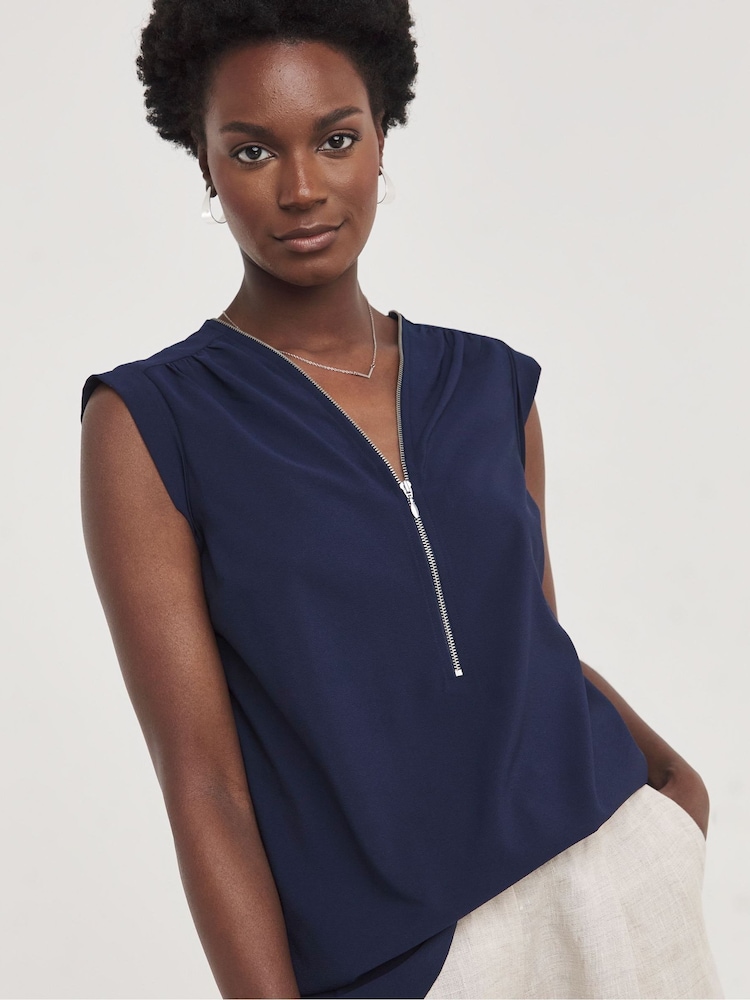 JD Williams Blue Zip Front Top - Image 1 of 4