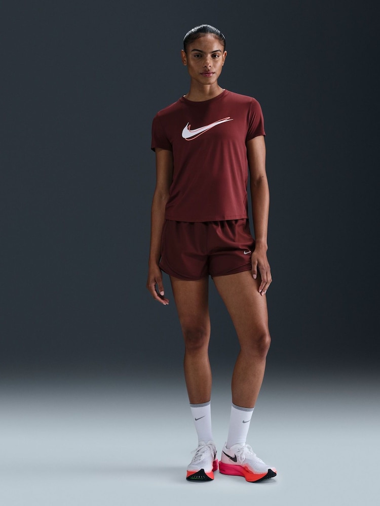 Nike Dark Team Red One Swoosh Dri-FIT Short Sleeve Running Top - Image 1 of 5