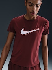 Nike Dark Team Red One Swoosh Dri-FIT Short Sleeve Running Top - Image 3 of 5