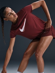 Nike Dark Team Red One Swoosh Dri-FIT Short Sleeve Running Top - Image 5 of 5