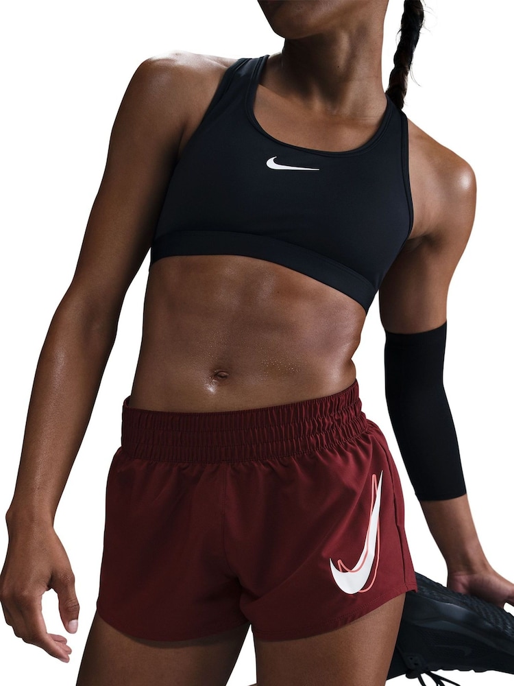 Nike Dark Team Red One Swoosh Dri-FIT Mid Rise Brief Lined Running Shorts - Image 7 of 10