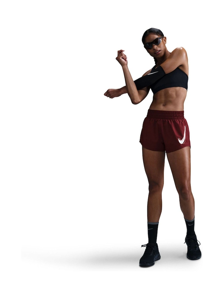 Nike Dark Team Red One Swoosh Dri-FIT Mid Rise Brief Lined Running Shorts - Image 8 of 10