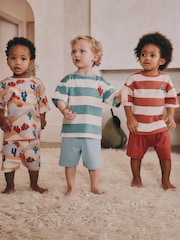 Red/Green Stripe with westen print Short Pyjamas 3 Pack (9mths-8yrs) - Image 1 of 11