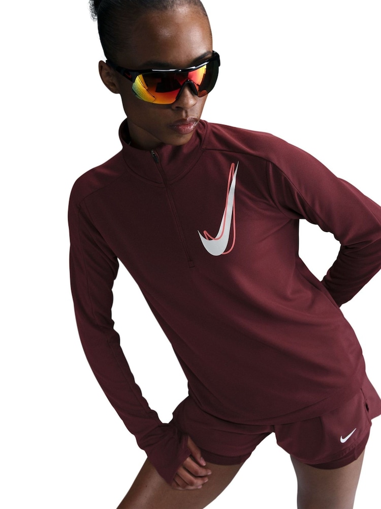 Nike Dark Team Red Swoosh Half Zip Running Sweatshirt - Image 3 of 5