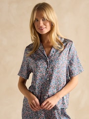 Joules Natalia Blue/Pink Satin Short Pyjama Set - Image 3 of 8