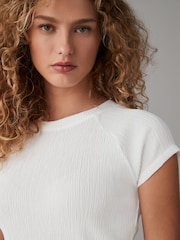 White Raglan Short Sleeve Textured Top - Image 1 of 8