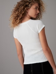 White Raglan Short Sleeve Textured Top - Image 3 of 8
