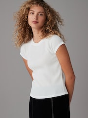 White Raglan Short Sleeve Textured Top - Image 5 of 8