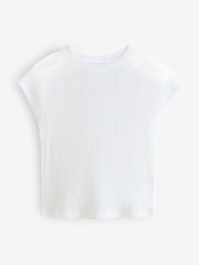 White Raglan Short Sleeve Textured Top - Image 6 of 8