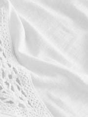 White Short Sleeve Lace V-Neck Bubblehem 100% Cotton Top - Image 7 of 7