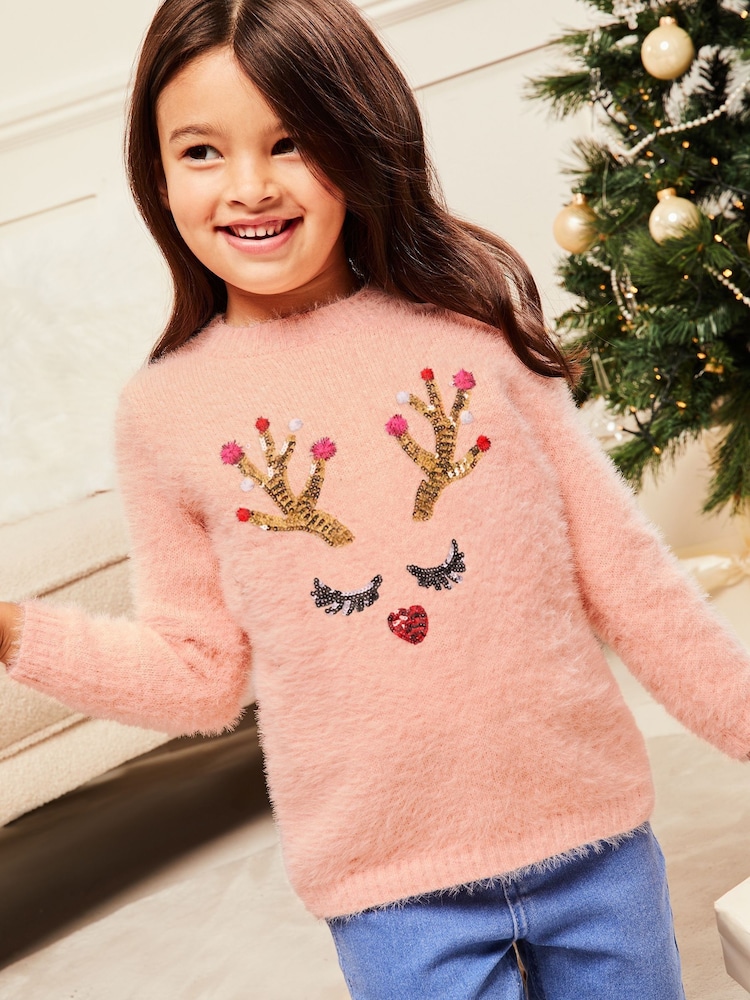 Lipsy Pink Mini Knitted Christmas Jumper (2-6yrs) - Image 1 of 4